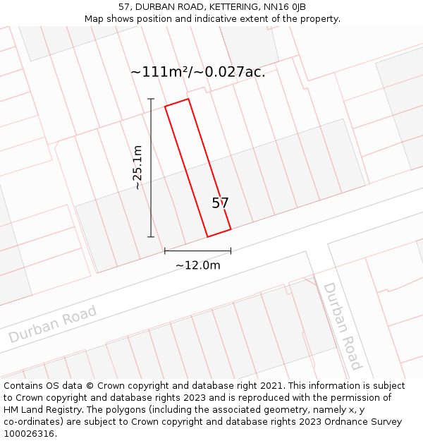 57, DURBAN ROAD, KETTERING, NN16 0JB: Plot and title map