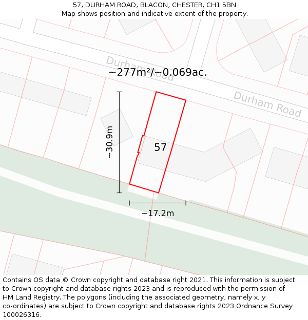 57, DURHAM ROAD, BLACON, CHESTER, CH1 5BN: Plot and title map