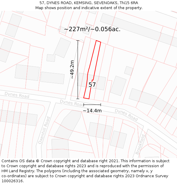 57, DYNES ROAD, KEMSING, SEVENOAKS, TN15 6RA: Plot and title map