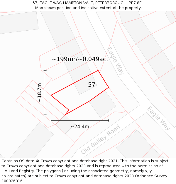 57, EAGLE WAY, HAMPTON VALE, PETERBOROUGH, PE7 8EL: Plot and title map