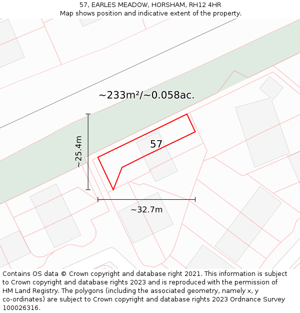 57, EARLES MEADOW, HORSHAM, RH12 4HR: Plot and title map