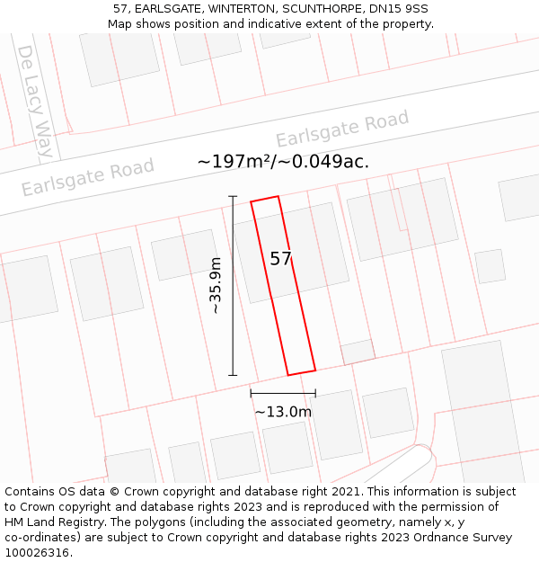 57, EARLSGATE, WINTERTON, SCUNTHORPE, DN15 9SS: Plot and title map