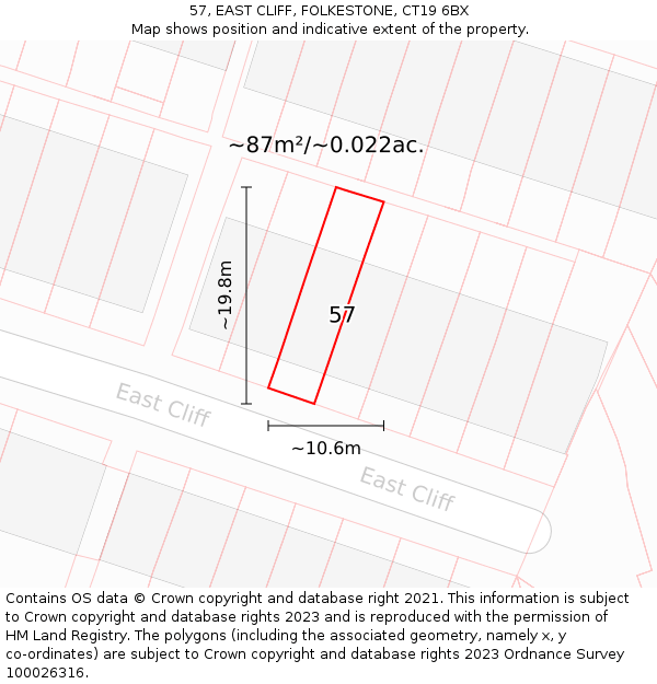 57, EAST CLIFF, FOLKESTONE, CT19 6BX: Plot and title map