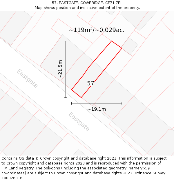 57, EASTGATE, COWBRIDGE, CF71 7EL: Plot and title map