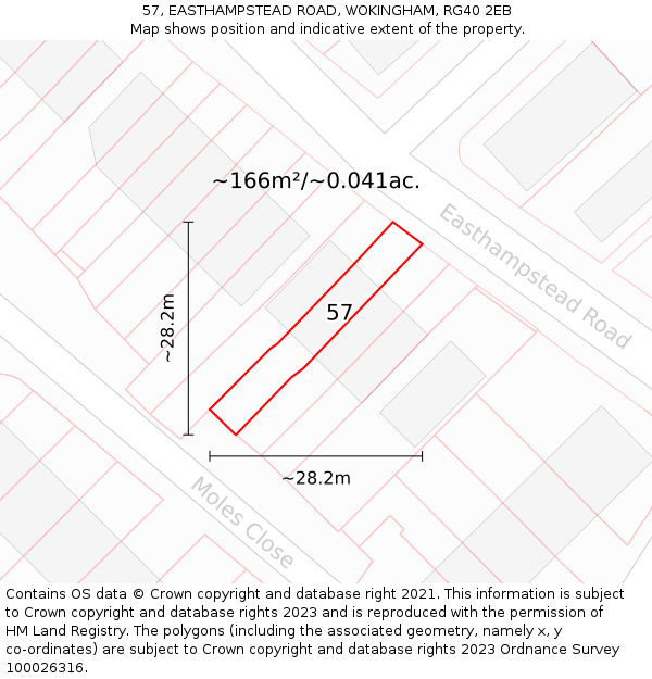 57, EASTHAMPSTEAD ROAD, WOKINGHAM, RG40 2EB: Plot and title map