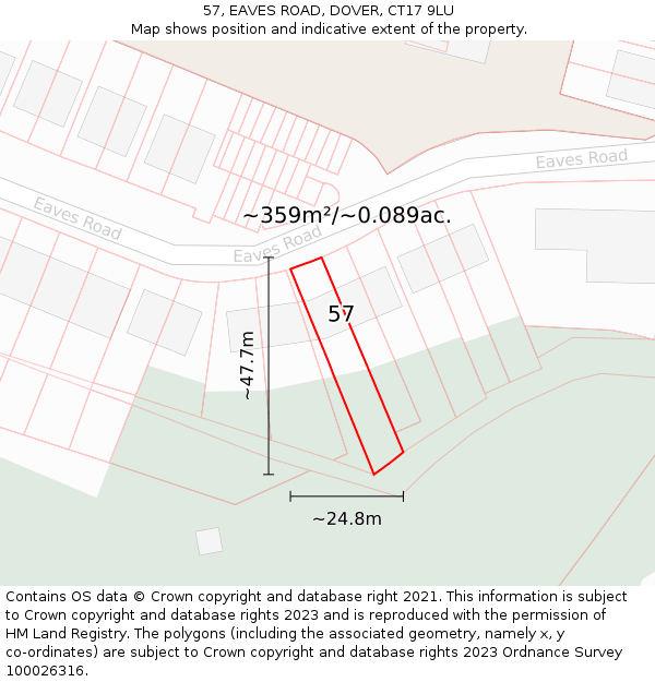 57, EAVES ROAD, DOVER, CT17 9LU: Plot and title map