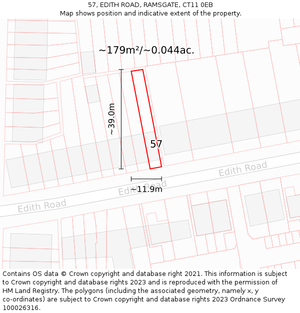 57, EDITH ROAD, RAMSGATE, CT11 0EB: Plot and title map