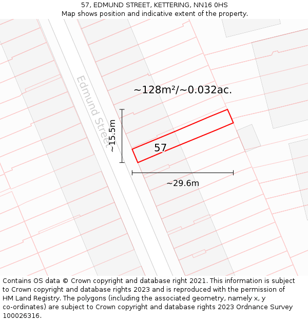 57, EDMUND STREET, KETTERING, NN16 0HS: Plot and title map
