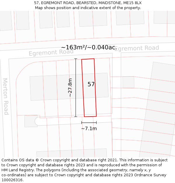 57, EGREMONT ROAD, BEARSTED, MAIDSTONE, ME15 8LX: Plot and title map