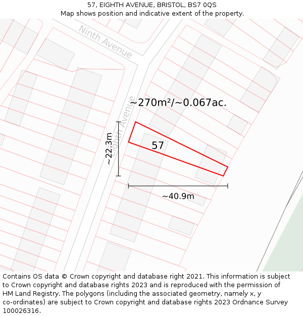 57, EIGHTH AVENUE, BRISTOL, BS7 0QS: Plot and title map