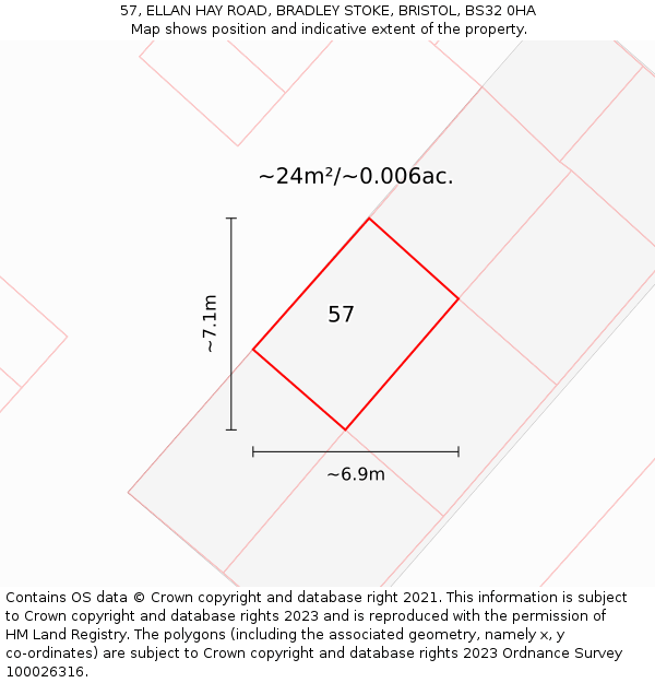 57, ELLAN HAY ROAD, BRADLEY STOKE, BRISTOL, BS32 0HA: Plot and title map