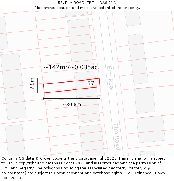 57, ELM ROAD, ERITH, DA8 2NN: Plot and title map