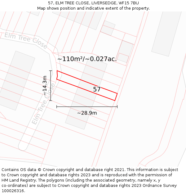 57, ELM TREE CLOSE, LIVERSEDGE, WF15 7BU: Plot and title map