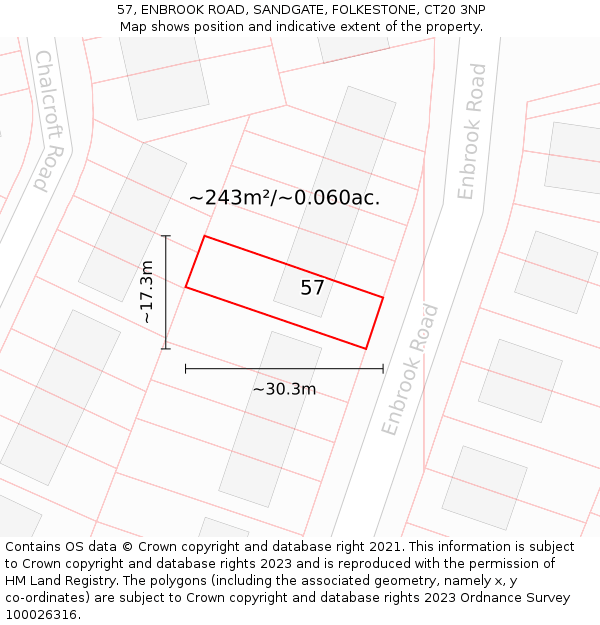 57, ENBROOK ROAD, SANDGATE, FOLKESTONE, CT20 3NP: Plot and title map