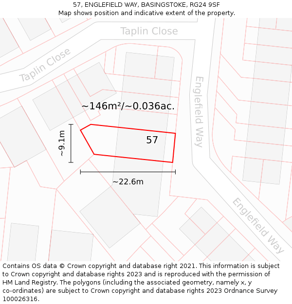 57, ENGLEFIELD WAY, BASINGSTOKE, RG24 9SF: Plot and title map