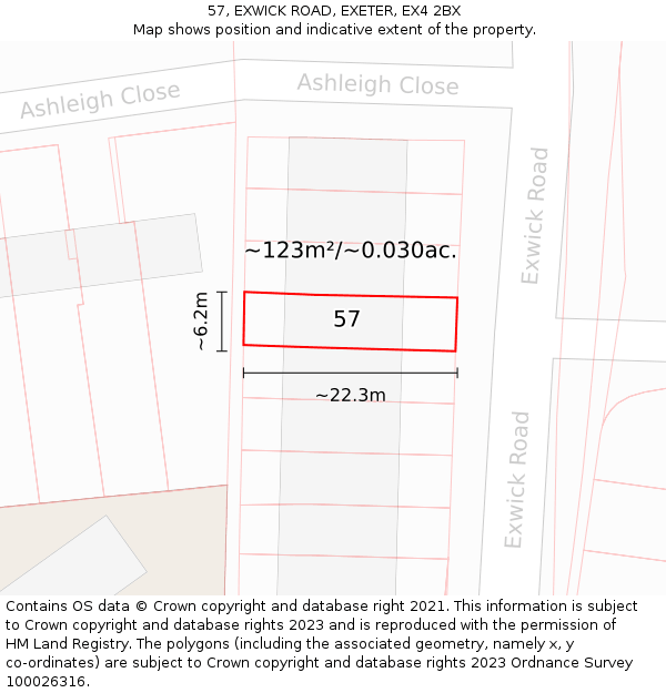 57, EXWICK ROAD, EXETER, EX4 2BX: Plot and title map