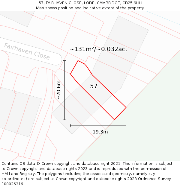 57, FAIRHAVEN CLOSE, LODE, CAMBRIDGE, CB25 9HH: Plot and title map