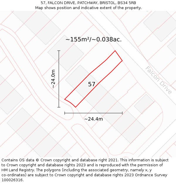 57, FALCON DRIVE, PATCHWAY, BRISTOL, BS34 5RB: Plot and title map