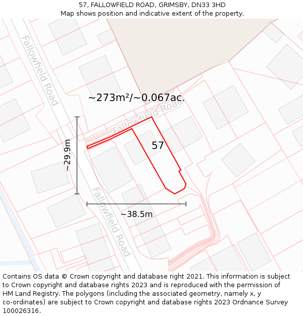 57, FALLOWFIELD ROAD, GRIMSBY, DN33 3HD: Plot and title map