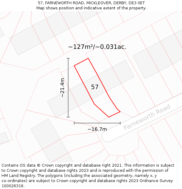 57, FARNEWORTH ROAD, MICKLEOVER, DERBY, DE3 0ET: Plot and title map