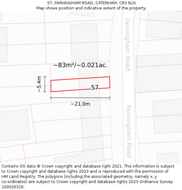 57, FARNINGHAM ROAD, CATERHAM, CR3 6LN: Plot and title map