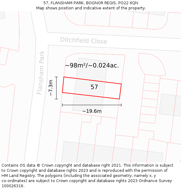 57, FLANSHAM PARK, BOGNOR REGIS, PO22 6QN: Plot and title map