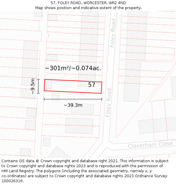 57, FOLEY ROAD, WORCESTER, WR2 4ND: Plot and title map