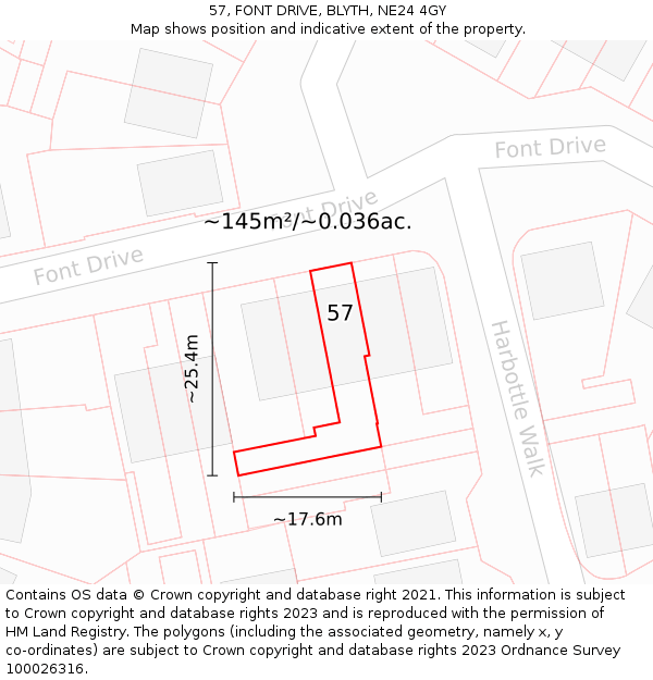 57, FONT DRIVE, BLYTH, NE24 4GY: Plot and title map
