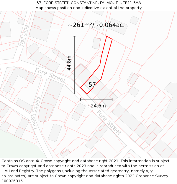 57, FORE STREET, CONSTANTINE, FALMOUTH, TR11 5AA: Plot and title map