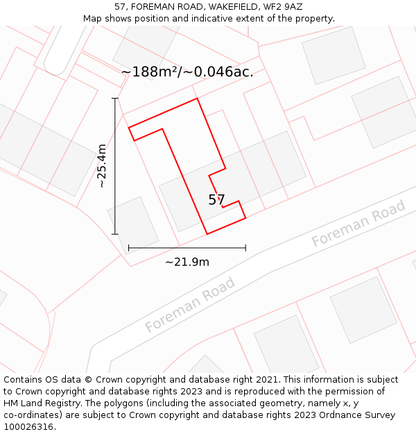 57, FOREMAN ROAD, WAKEFIELD, WF2 9AZ: Plot and title map
