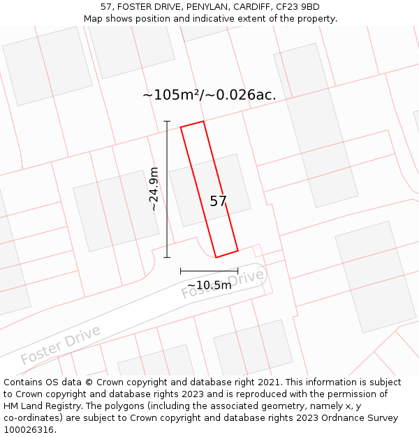 57, FOSTER DRIVE, PENYLAN, CARDIFF, CF23 9BD: Plot and title map