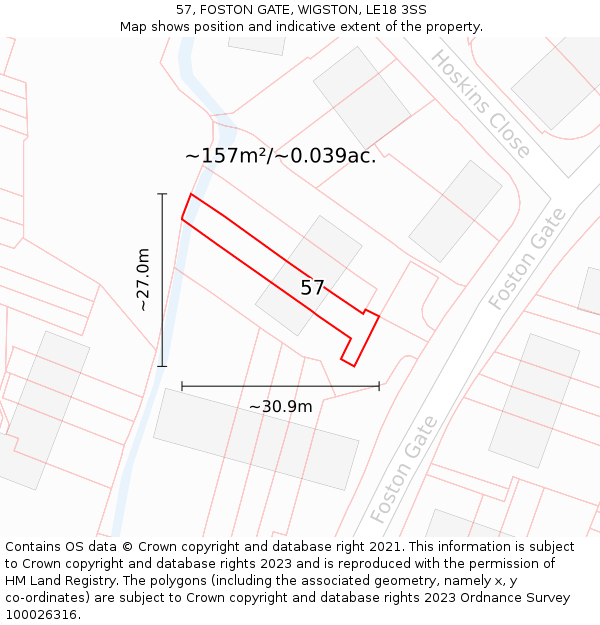 57, FOSTON GATE, WIGSTON, LE18 3SS: Plot and title map