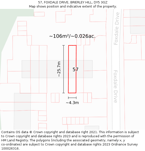 57, FOXDALE DRIVE, BRIERLEY HILL, DY5 3GZ: Plot and title map