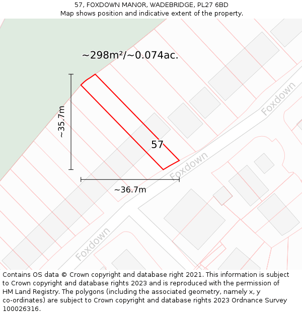 57, FOXDOWN MANOR, WADEBRIDGE, PL27 6BD: Plot and title map