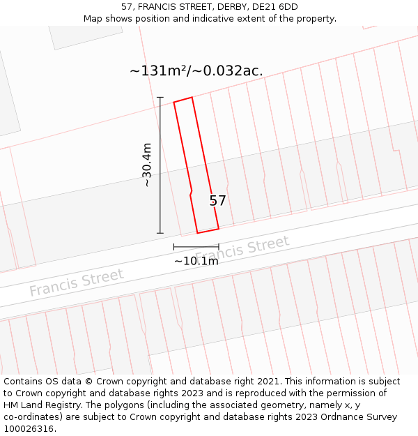 57, FRANCIS STREET, DERBY, DE21 6DD: Plot and title map