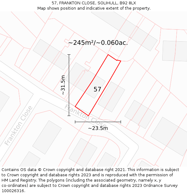 57, FRANKTON CLOSE, SOLIHULL, B92 8LX: Plot and title map