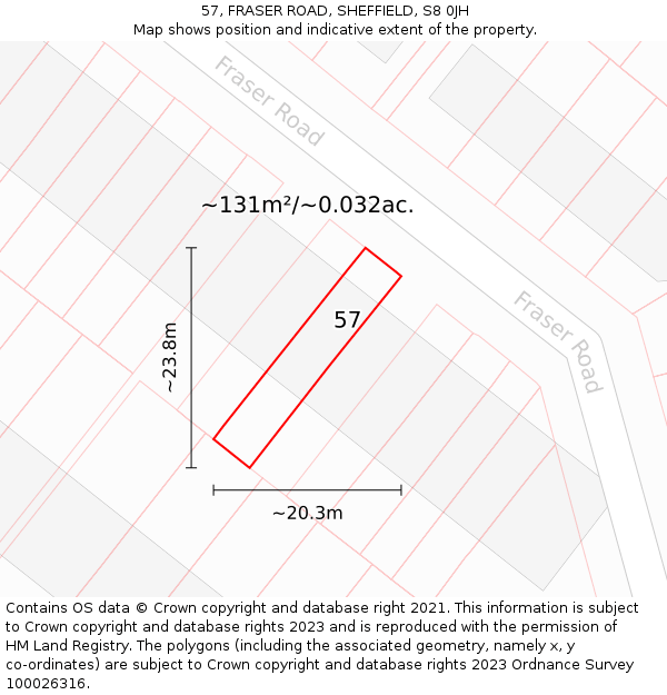 57, FRASER ROAD, SHEFFIELD, S8 0JH: Plot and title map