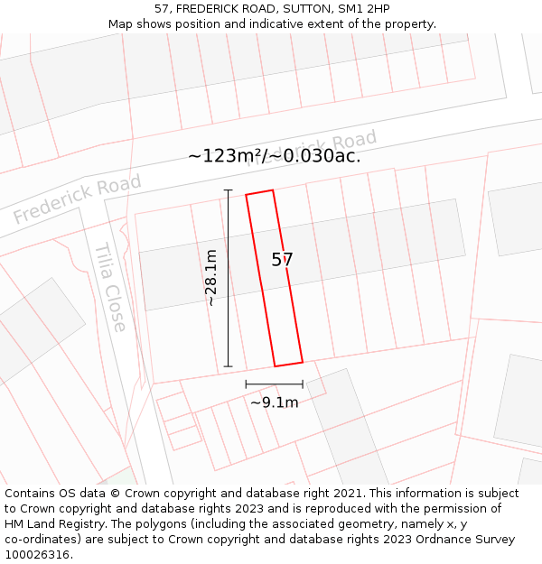 57, FREDERICK ROAD, SUTTON, SM1 2HP: Plot and title map