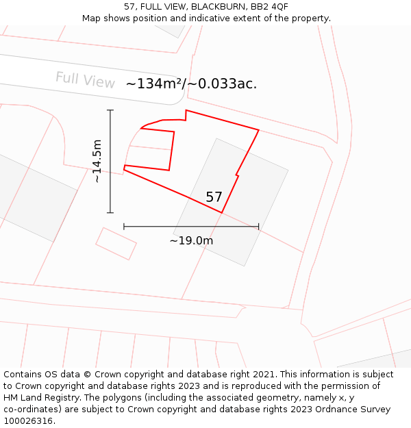 57, FULL VIEW, BLACKBURN, BB2 4QF: Plot and title map