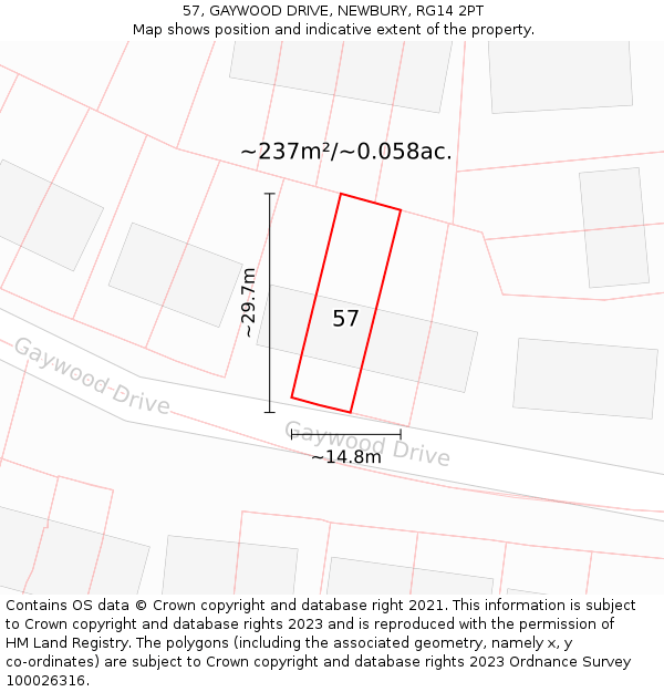 57, GAYWOOD DRIVE, NEWBURY, RG14 2PT: Plot and title map
