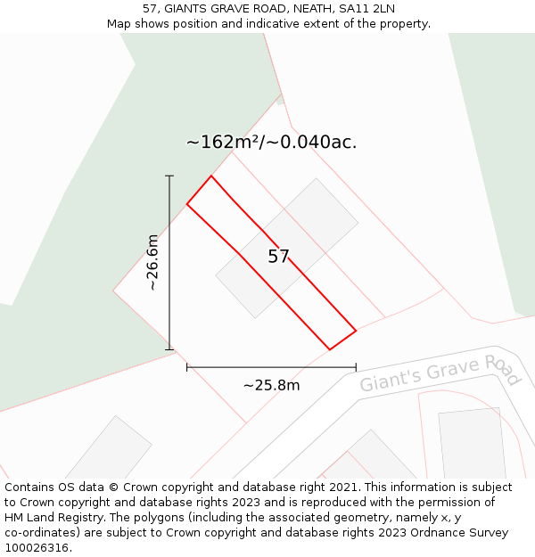 57, GIANTS GRAVE ROAD, NEATH, SA11 2LN: Plot and title map