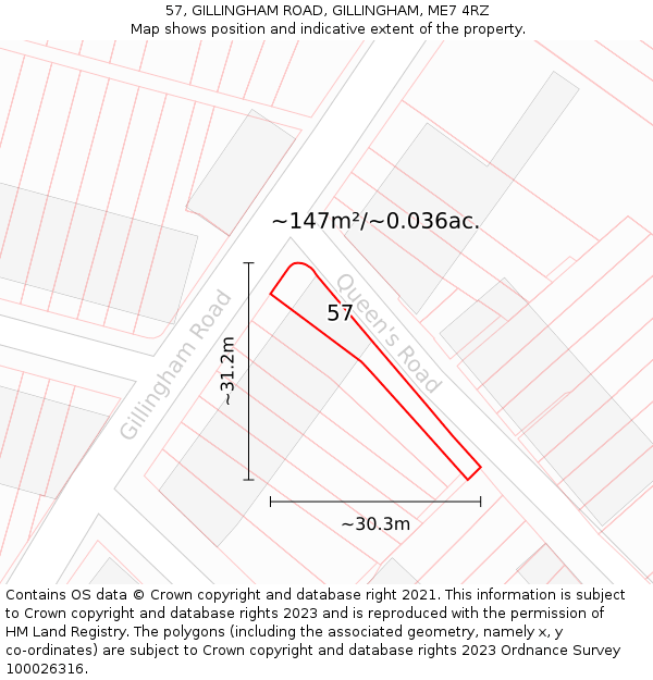 57, GILLINGHAM ROAD, GILLINGHAM, ME7 4RZ: Plot and title map