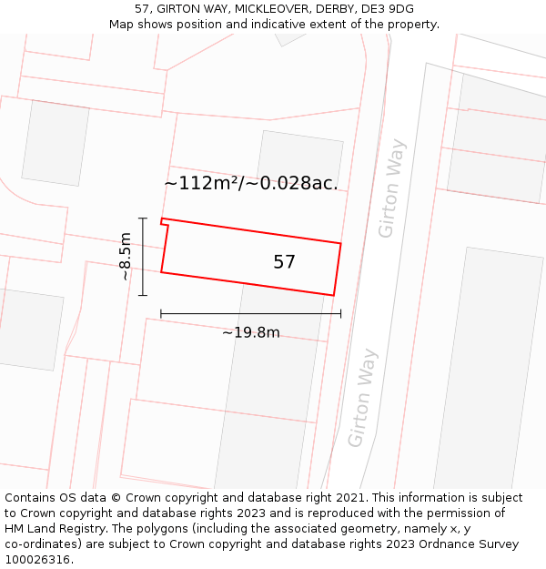 57, GIRTON WAY, MICKLEOVER, DERBY, DE3 9DG: Plot and title map