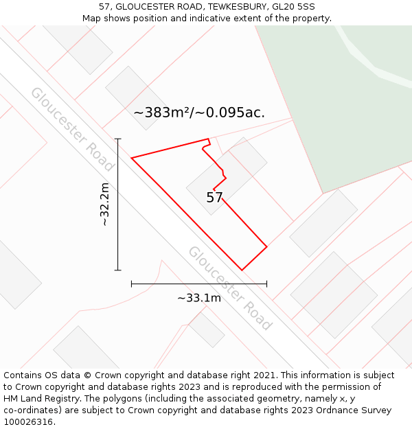 57, GLOUCESTER ROAD, TEWKESBURY, GL20 5SS: Plot and title map