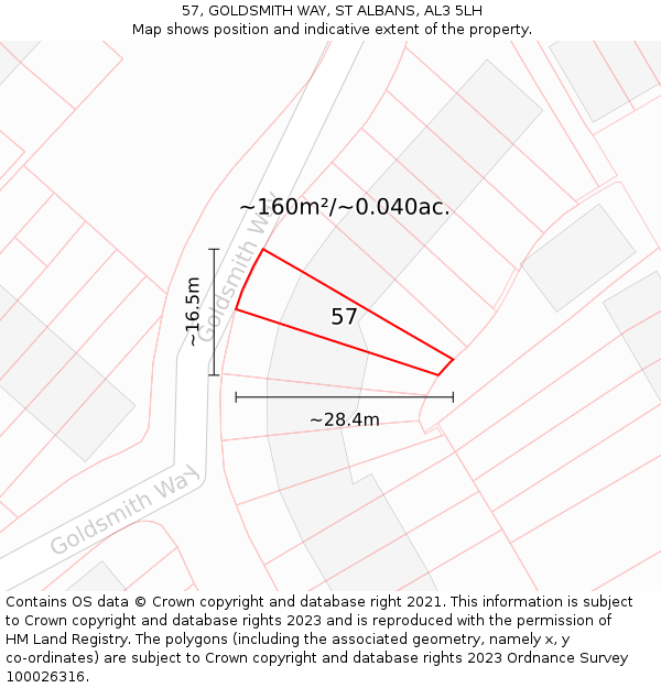 57, GOLDSMITH WAY, ST ALBANS, AL3 5LH: Plot and title map