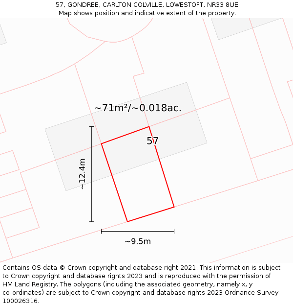 57, GONDREE, CARLTON COLVILLE, LOWESTOFT, NR33 8UE: Plot and title map