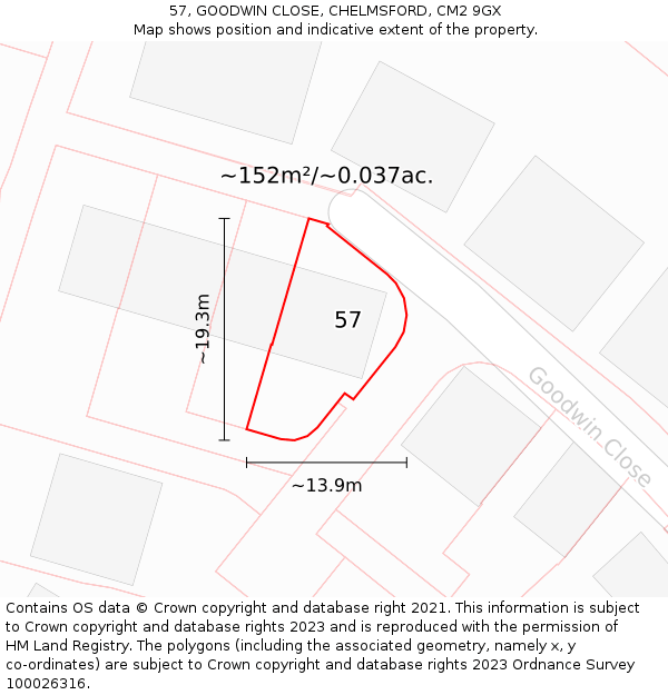 57, GOODWIN CLOSE, CHELMSFORD, CM2 9GX: Plot and title map