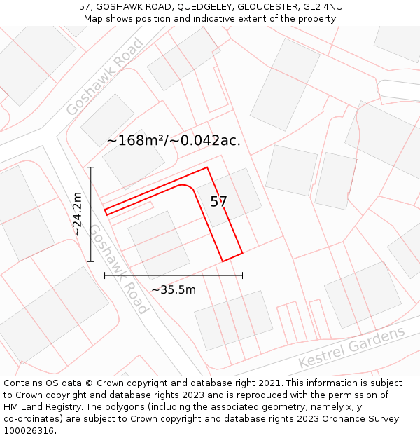 57, GOSHAWK ROAD, QUEDGELEY, GLOUCESTER, GL2 4NU: Plot and title map