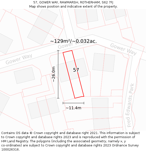 57, GOWER WAY, RAWMARSH, ROTHERHAM, S62 7FJ: Plot and title map