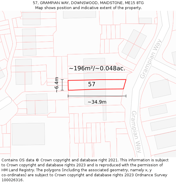 57, GRAMPIAN WAY, DOWNSWOOD, MAIDSTONE, ME15 8TG: Plot and title map